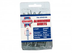 Faithfull Aluminium Rivets 4 x 7mm Short Pre-Pack of 100