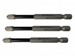 Faithfull Pozidriv Impact Screwdriver Bits PZ3 x 75mm (Pack 3)