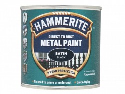 Hammerite Direct to Rust Satin Finish Metal Paint Black 250ml