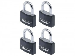 Master Lock Aluminium Black Vinyl Cover 40mm Padlock 4-Pin - Keyed Alike x 4