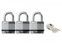 Master Lock Excell Laminated Steel 45mm Padlock - 24mm Shackle - Keyed Alike x 3