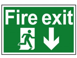 Scan Fire Exit Running Man Arrow Down - PVC Sign 300 x 200mm