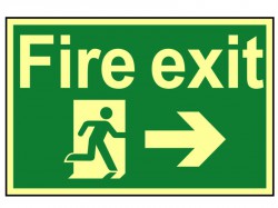 Scan Fire Exit Running Man Arrow Right - Photoluminescent 300 x 200mm