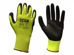 Scan Hi-Vis Yellow Foam Latex Coated Gloves -XL (Size 10)