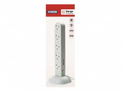 STATUS� Surge Protected Tower Multi Plug Extension 240V 10-Gang 13A White 2m