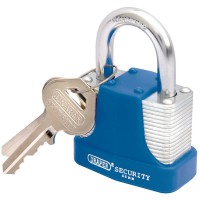 Draper 44mm Laminated Steel Padlock & 2 Keys With Hardened Steel Shackle & Bumper