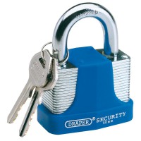 Draper 65mm Laminated Steel Padlock & 2 Keys With Hardened Steel Shackle & Bumper